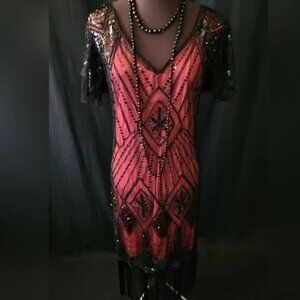 NWOT Size 3XL Red and Black Beaded Prom/Formal Dress
